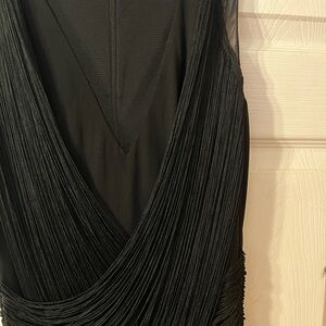Black Xscape draped fringe gown